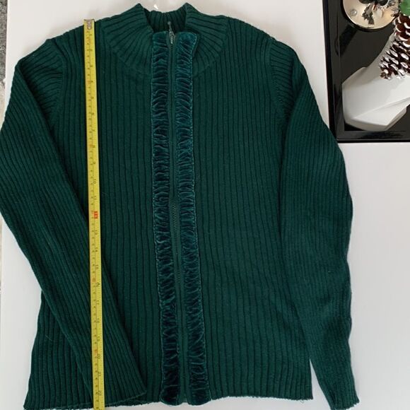 Coldwater Creek Full Zip Velor Trim Mock Neck Cardigan Sweater Size S - Picture 5 of 6